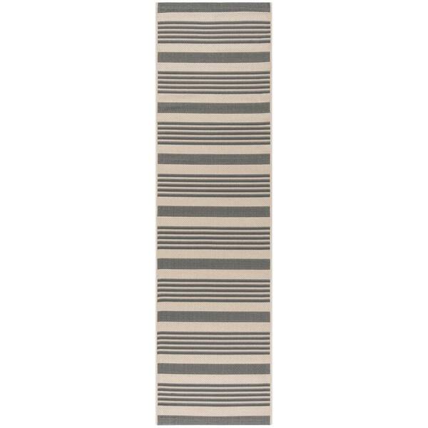 SAFAVIEH Courtyard Gray/Bone 2 ft. x 12 ft. Striped Indoor/Outdoor Patio  Runner Rug