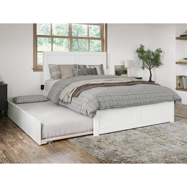 Canyon White Solid Wood Queen Platform Bed with Matching Footboard and Twin XL Trundle