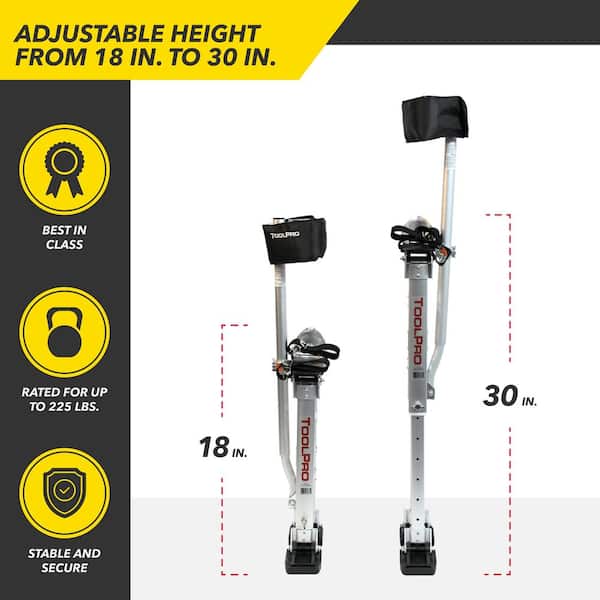 ToolPro 18 in. to 30 in. Aluminum Drywall Stilts with Soft Straps