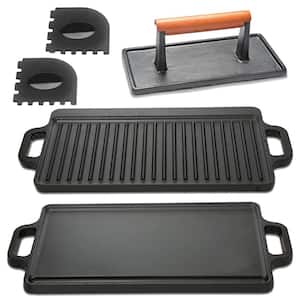 3-Piece Cast Iron Griddle with Plus Cast Iron Grill Press and Pan Scrapers