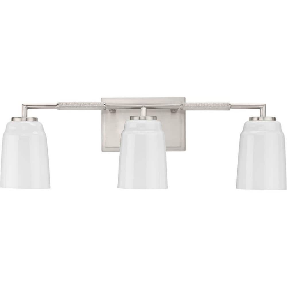 Brushed Nickel 3-Light Vanity with Opal Glass Shades