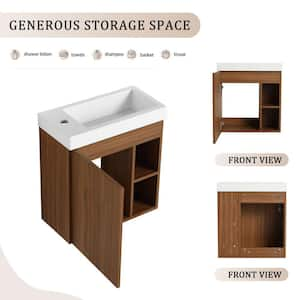 Modern 20 in. W x 9.9 in. D x 21.3 in. H Single Sink Wall Mount Bath Vanity in Walnut with White Resin Top