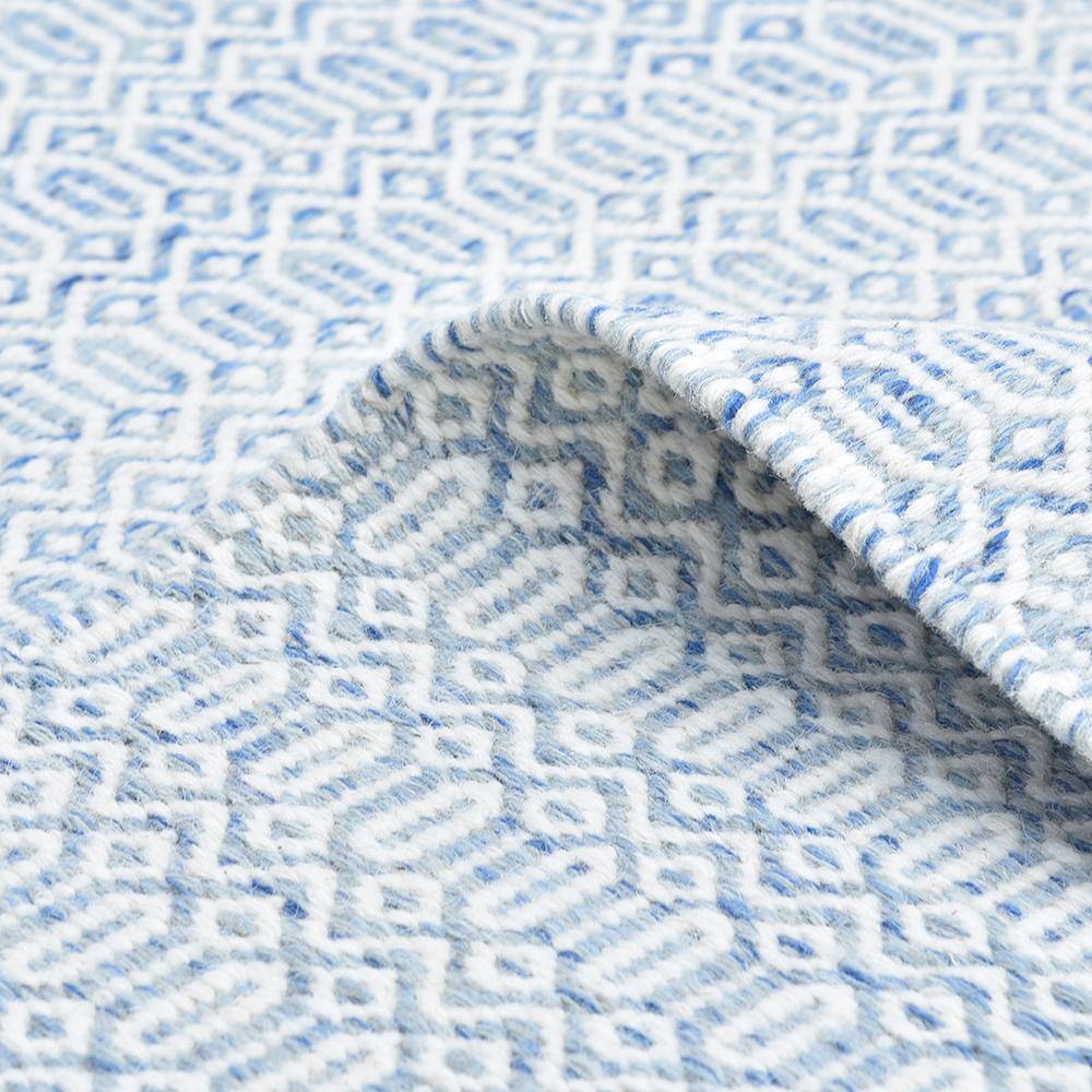 Cloud Blue Geometric Wool Flatweave Rug 6' x 9'