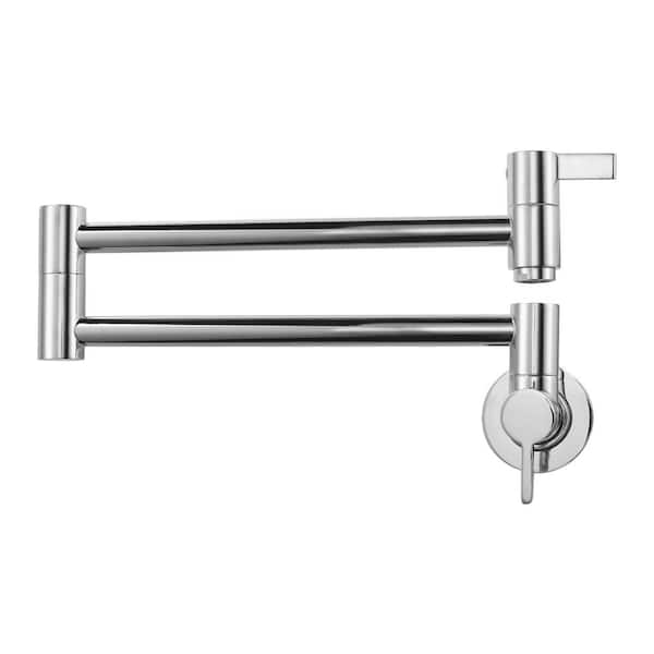 IVIGA Brass Wall Mount Pot Filler with Double Handle, 2 aerators and Swing Arms Folding Kitchen Faucet in Polished Chrome