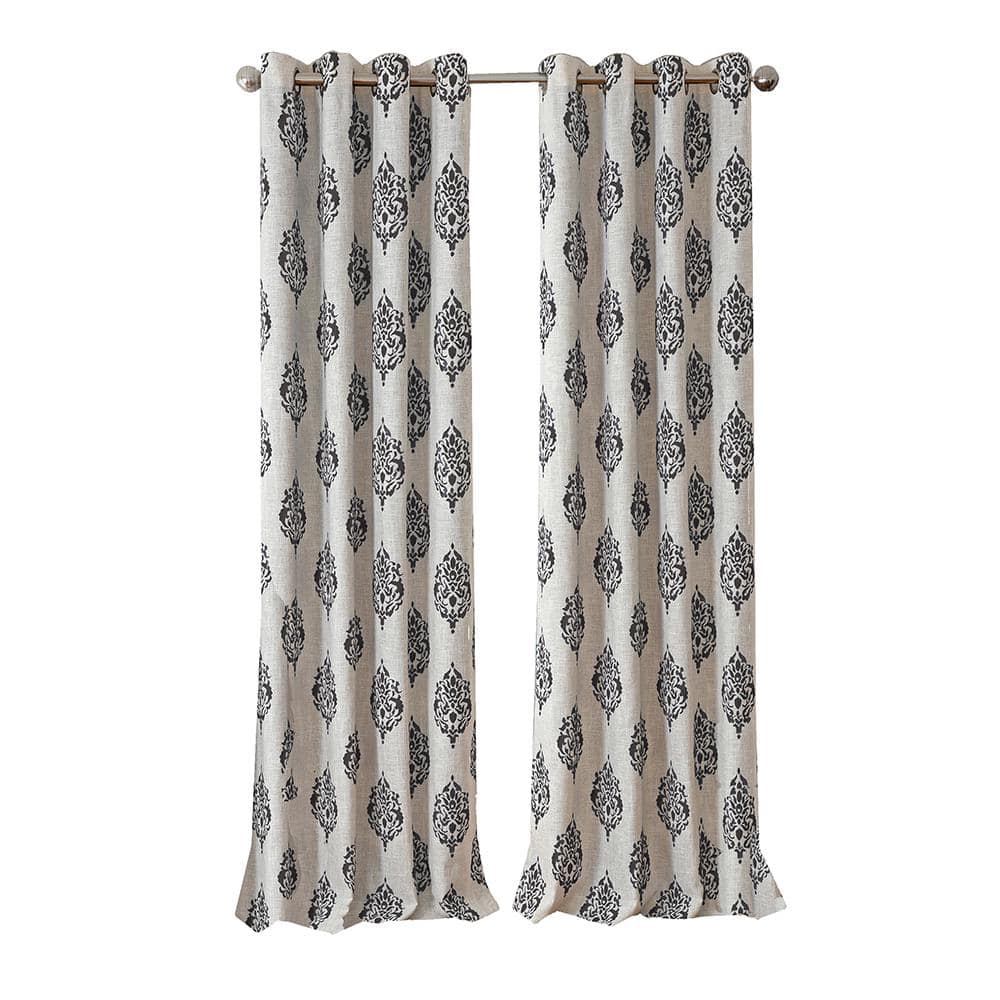 Cinnamon Black Medallion Print Blackout Grommet Curtains