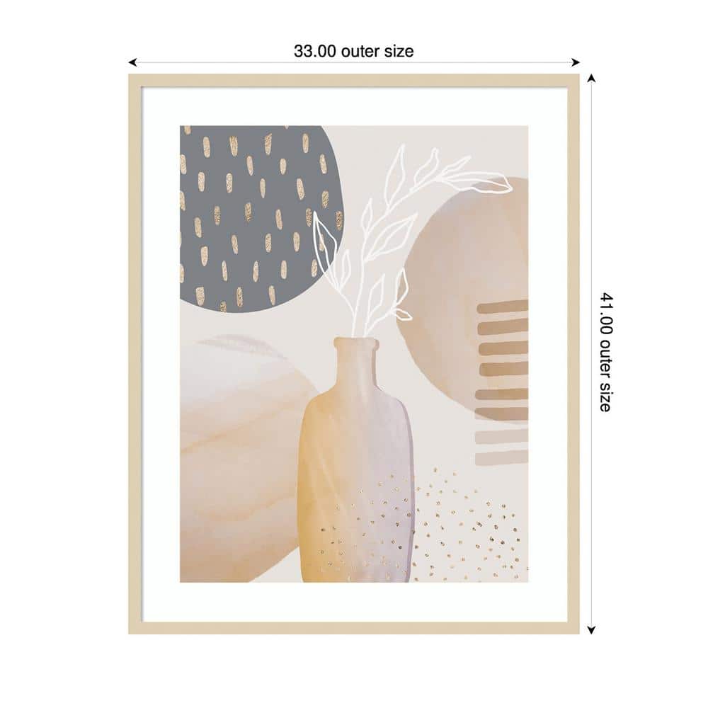 Mid Century Floral II Beige and Gray Framed Wall Art Print