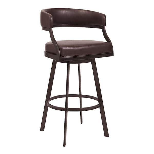 Armen Living Saturn 38 in. Ford Brown Metal Bar Stool with Faux Leather Seat
