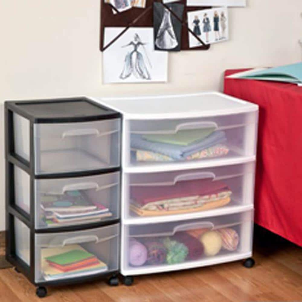 White Plastic 3-Drawer Rolling Storage Cart, 2-Pack