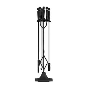 5-Piece Wrought Iron Fireplace Tool Set with Stand, Broom, Dustpan, Poker and Tongs in Matte Black