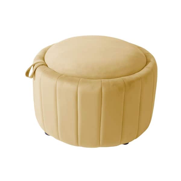 Uixe Modern Yellow Velvet Round Accent Storage Ottoman (Set-1)