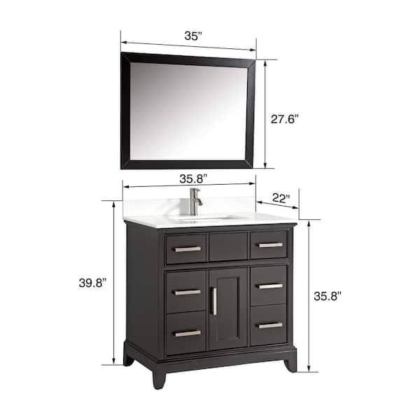 Vanity Art Genoa 48 in. W x 22 in. D x 36 in. H Bath Vanity in White with Engineered Marble Top in White with Basin and Mirror
