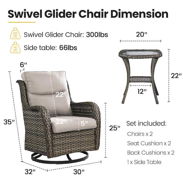 Crescent 3-Piece Gray Wicker Outdoor Bistro Sets with Beige Olefin Cushions and Matching End Table
