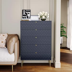 Blue Accent Storage Cabinet with 5-Drawer Chest