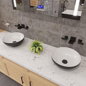 15.13 in. Above Mount Porcelain Round Vessel Sink in Black and White