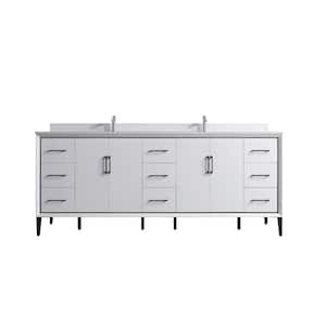 VSD 84 in. W x 22 in. D x 35 in. H Double Sink Freestanding Bath Vanity in White with White Cultured Marble Top