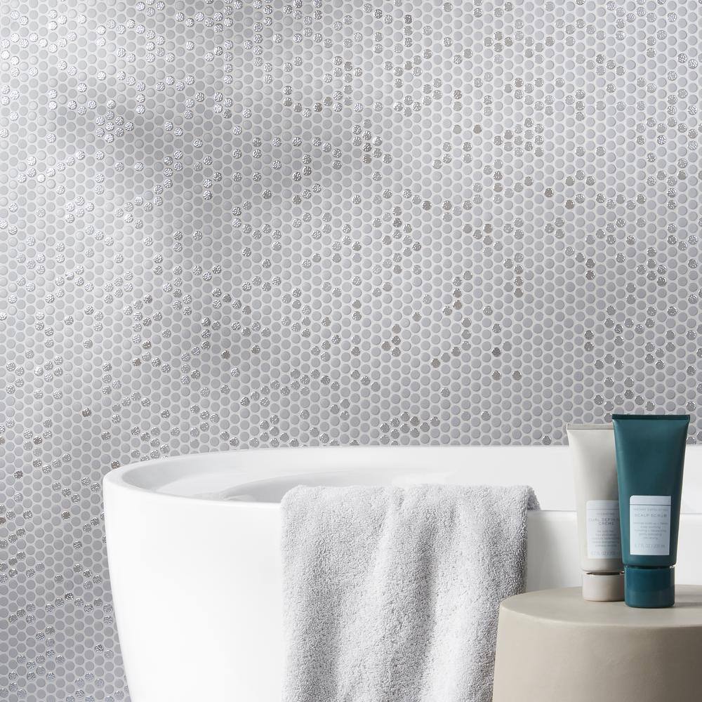 Kravitz Penny 11.61 in. x 11.96 in. Polished Glass Mosaic Floor and Wall Tile (0.96 Sq. Ft. / Each)