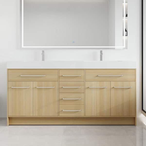 70.88 in. W x 19.69 in. D x 35.06 in. H Freestanding Bath Vanity in Light Oak with White Resin Vanity Top