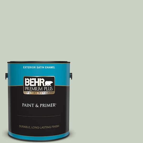 BEHR PREMIUM PLUS 1 gal. #PPU11-12 Mild Mint Satin Enamel Exterior Paint & Primer