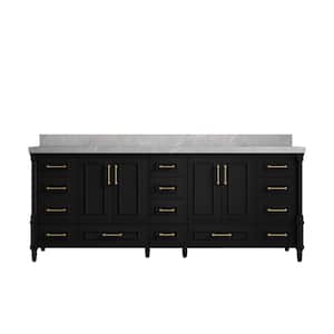 Hudson 84 in. W x 22 in. D x 36 in. H Double Sink Bath Vanity in Black with 2" Pearl Gray Top