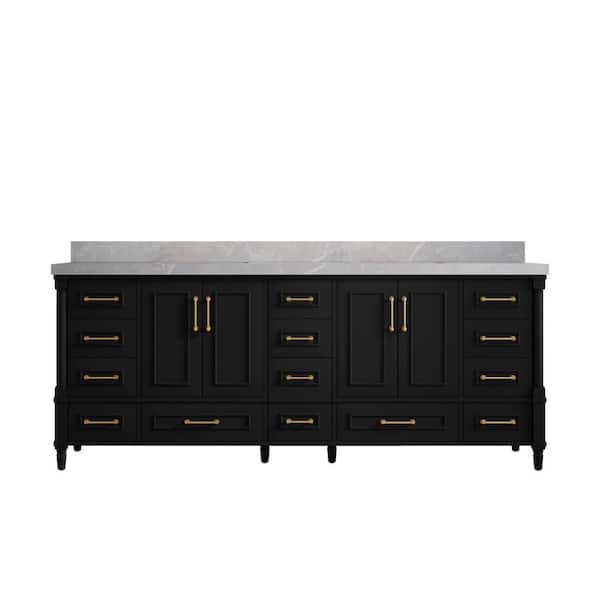 Willow Collections Hudson 84 in. W x 22 in. D x 36 in. H Double Sink Bath Vanity in Black with 2" Pearl Gray Top
