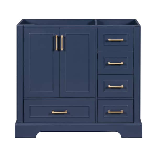 Tenleaf 35.40 in. W x 17.80 in. D x 33.00 in. H Bath Vanity Cabinet without Top in Blue with 4-Drawers, Soft Closing Doors