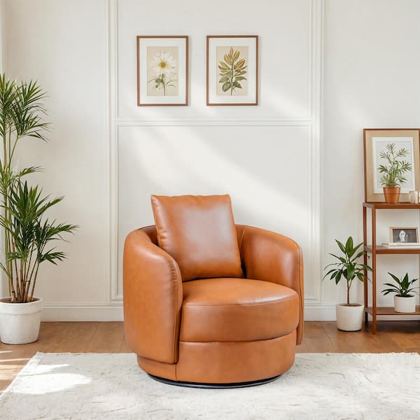 Ashcroft Furniture Co Juno Luxury Swivel Barrel Chair in Cognac Leather