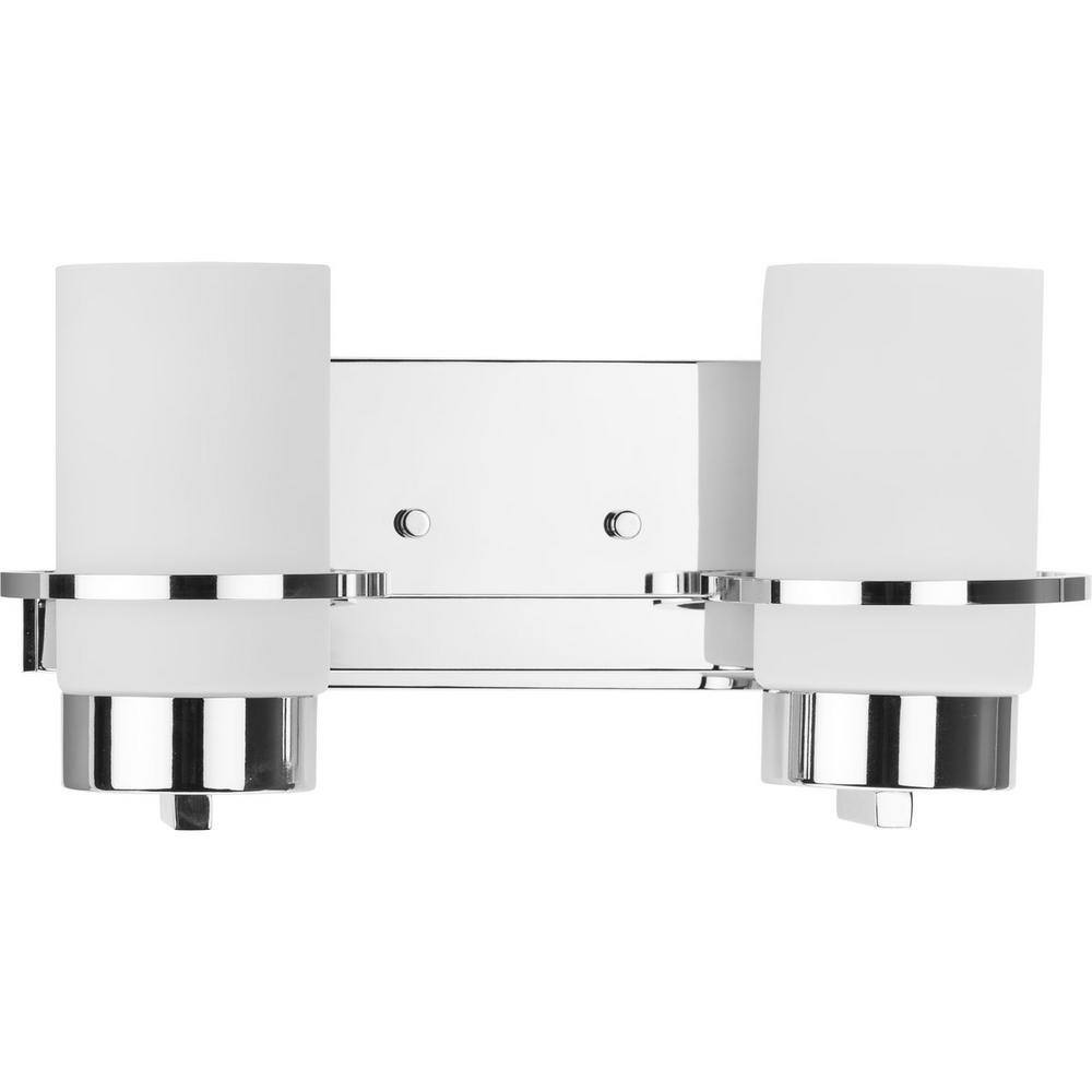 Polished Chrome Cylinder 2-Light Vanity Fixture with White Glass Shades