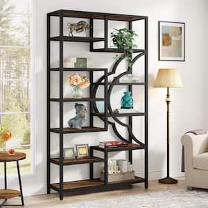 Eulas 74.8 in. Tall Brown Wood 11-Shelf Etagere Bookcase Bookshelf with Unique Four Leaf Clover Shape Design