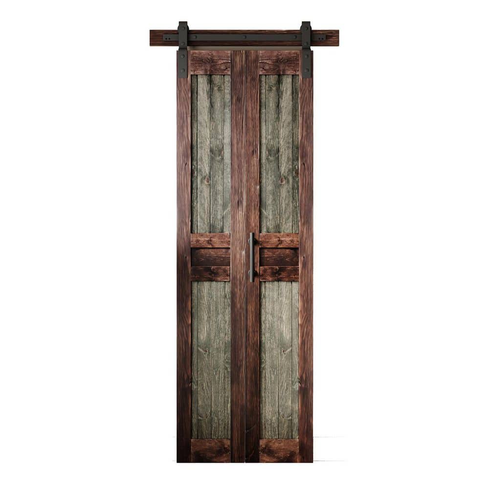 Rustic 32 in. x 84 in. Paneled Solid Core Dark 2-Tone Pine Wood No Assembly Required Bi-fold Door with Hardware Kit price history on PriceWatchPro