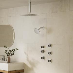 Module Switch His and Hers Shower 5-Spray Patterns with 2.5 GPM 12 in. Ceiling Mount Fixed Shower Head in Brushed Nickel