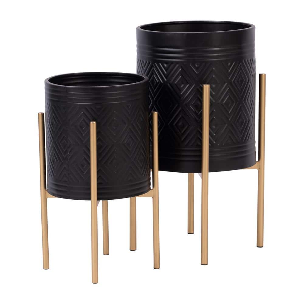 S/2 AZTEC 14 in. L x 14 in. W x 23 in. H Black/Gold Finish Indoor ...