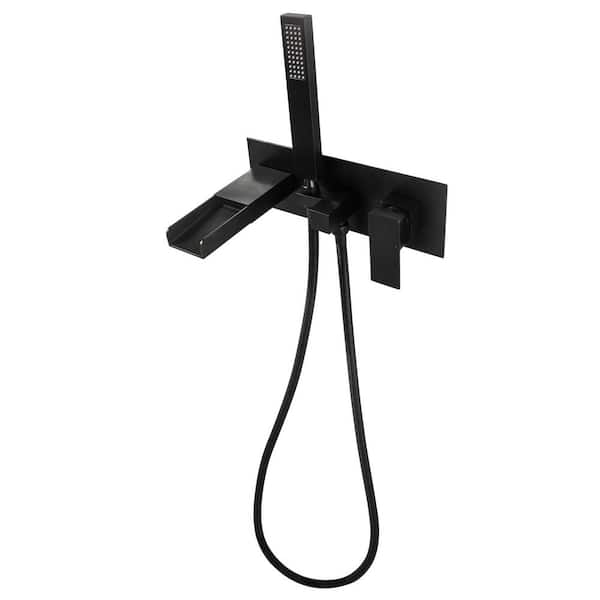 Single Handle 2-Spray Wall Mounted Waterfall Bathtub Faucets Tub and Shower Faucet 2.5 GPM in Black