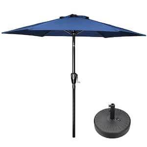 7.5 ft. Steel Market Tilt Patio Umbrella in Blue with Free Standing Base