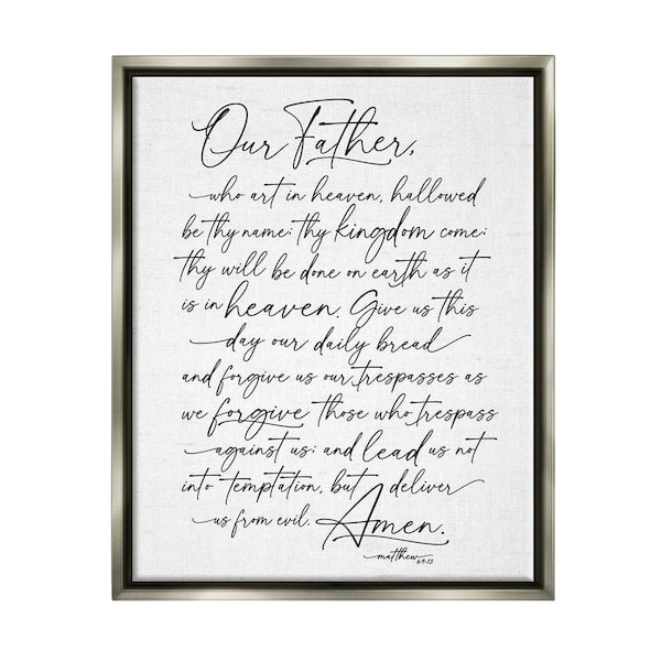 Our Father Reading Spiritual Scripture Design By Lettered and Lined Floater Frame Religious Art Print 21 in. x 17 in.