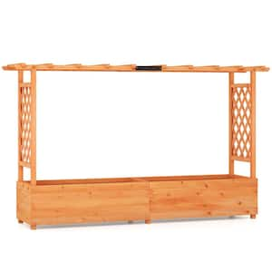 Orange Wood Raised Garden Bed with Trellis Wood Elevated with Hanging Roof for Climbing Plants Flowers Vegetables