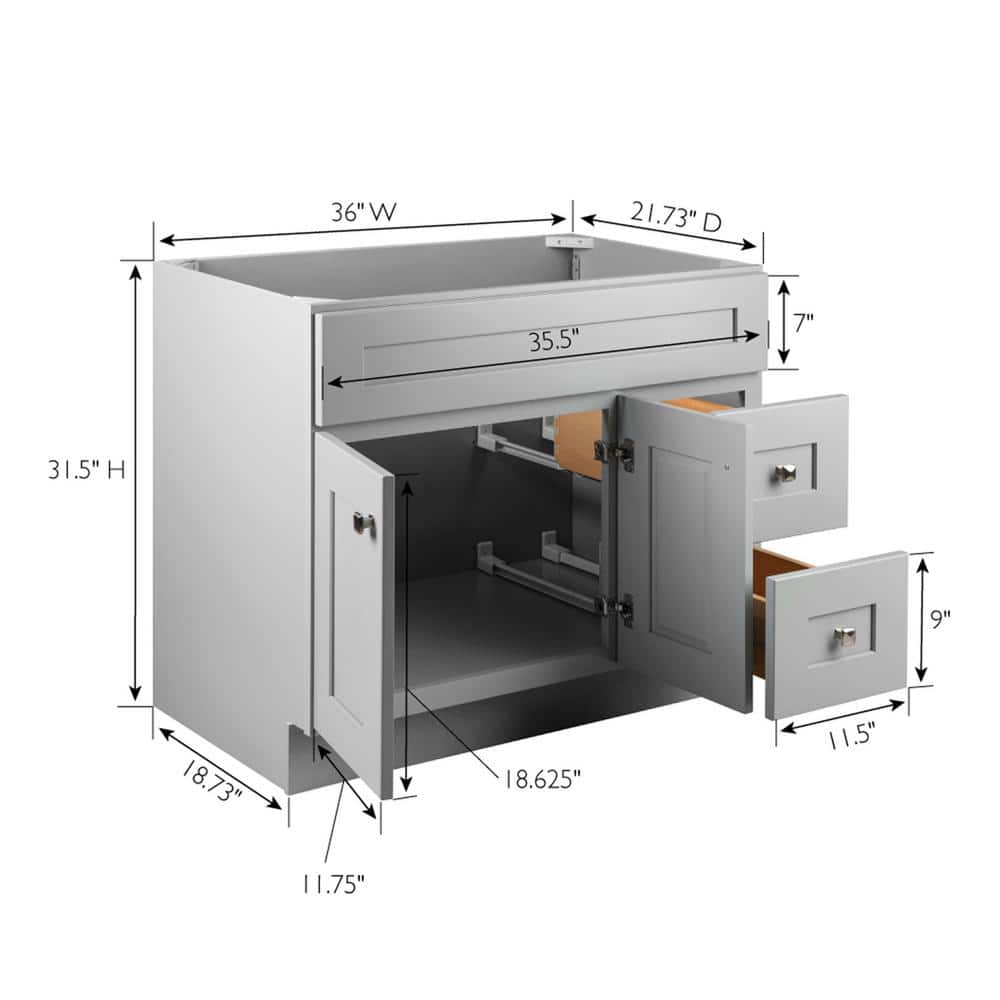 Gray Shaker Style 36-Inch Solid Wood Bathroom Vanity