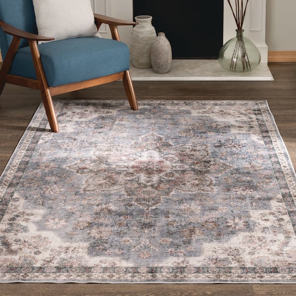 3 ft. x 4 ft. Gray/Multi Antique Medallion Washable Scatter/Accent Rug