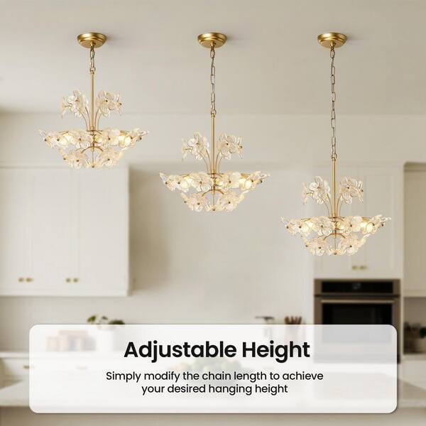 KAISITE 6-Light Brushed Gold Finish Height Adjustable Antique