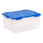 60 qt. Clear Plastic Storage Boxes with Blue Lid