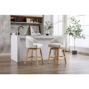 28.35 in. Contemporary Beige Linen Counter-Height Swivel Bar Stool with Wood Legs( Set of 2)