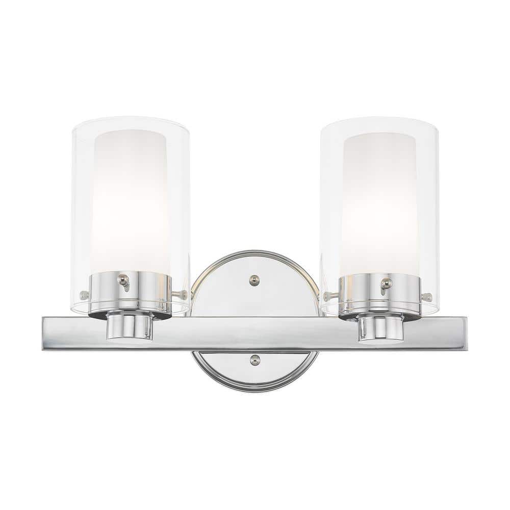 Sleek Sophistication Polished Chrome 2-Light Vanity with Double-Glass Effect