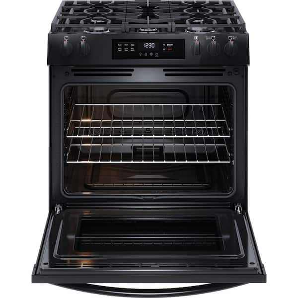 30 in. 5 Burner Slide in Front Control Gas Range with Steam Clean in Black