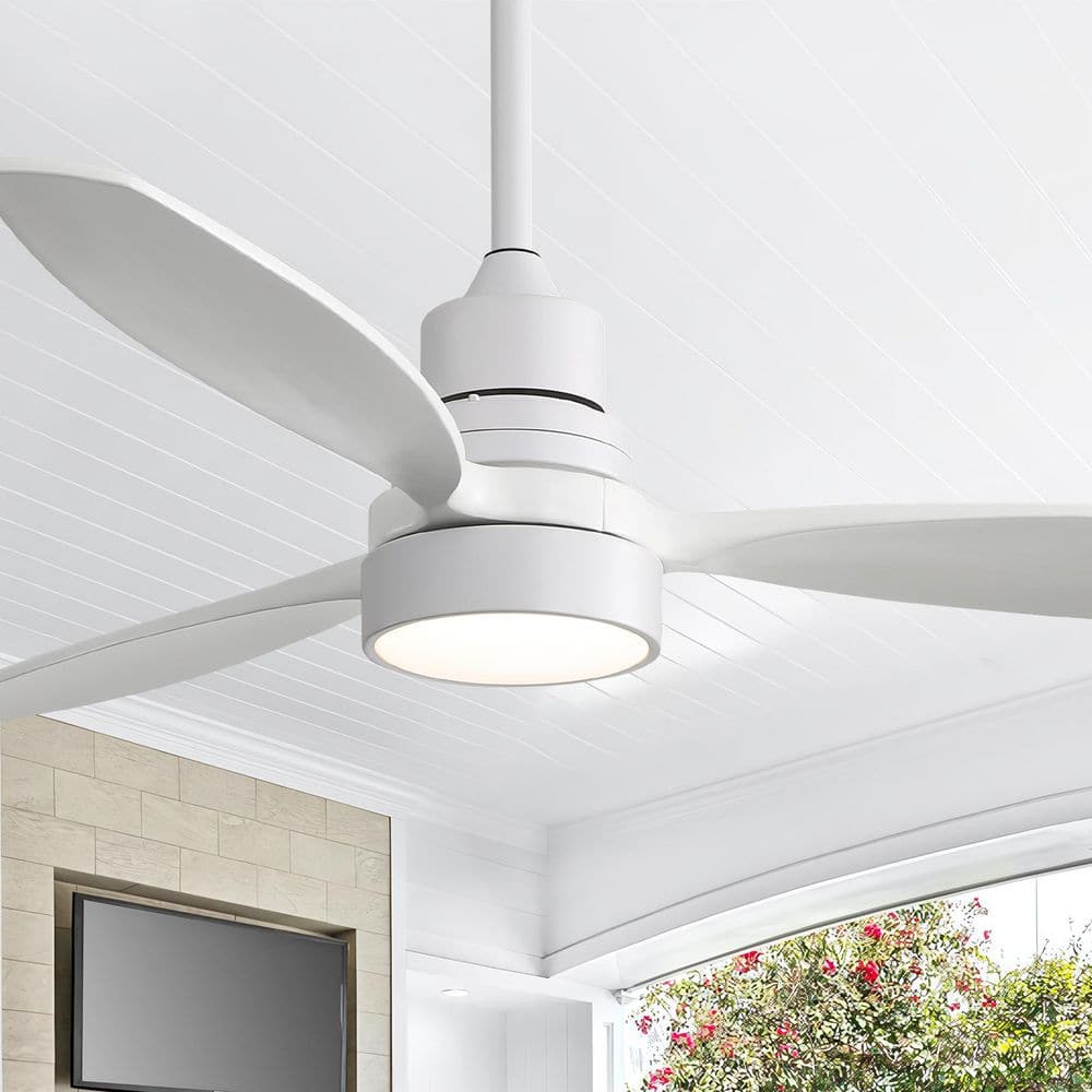 Sofucor 52 in. Indoor/Outdoor Wood White Ceiling Fan with Light