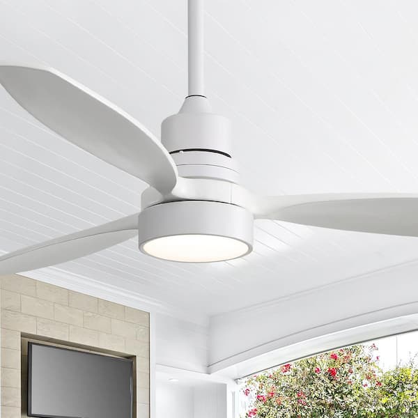 Sofucor 52 in. Indoor/Outdoor Wood White Ceiling Fan with Light and 6 Speed Remote Control