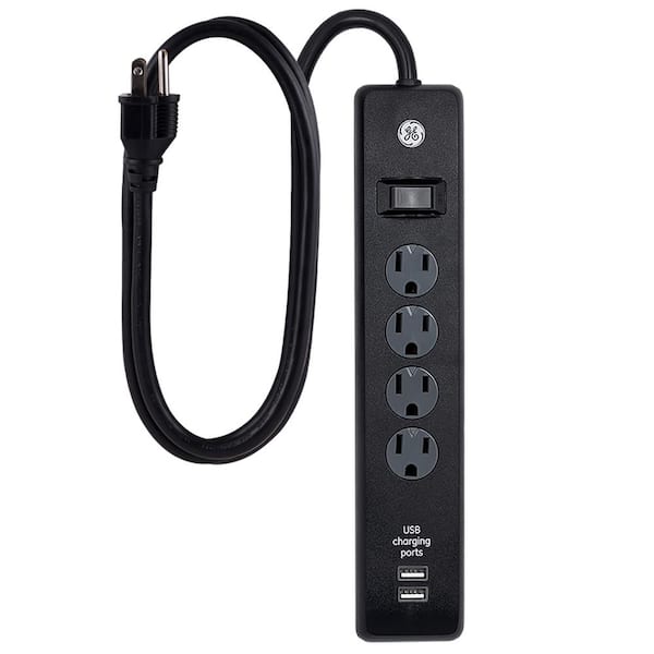 GE 3 ft. Extension Cord 4-Outlet 2-USB Charging Port Surge Protector
