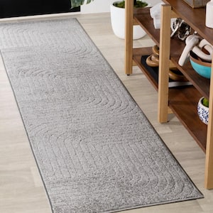 Odense High-Low Minimalist Angle Geometric Gray/Ivory 2 ft. x 8 ft. Indoor/Outdoor Runner Rug
