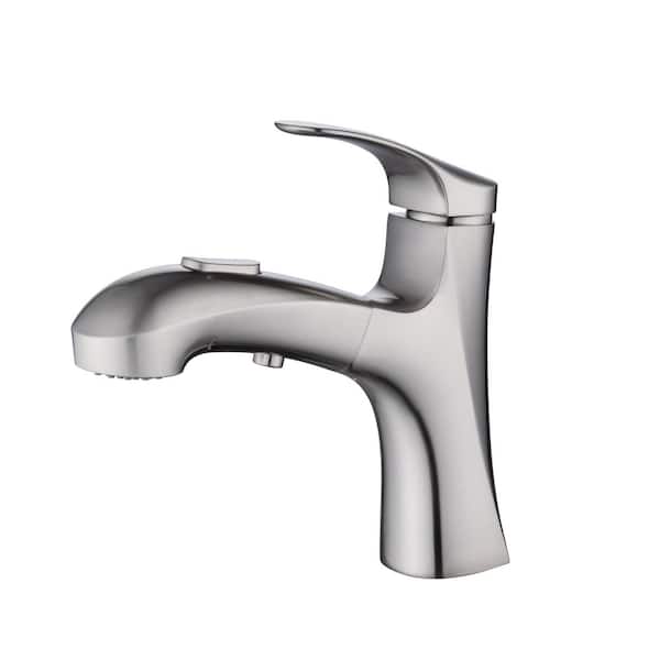 Mondawe Mondawell Swivel Single-Handle Single-Hole Low Arc Bathroom Faucet with Pull Out Spray and Deckplate in Chrome