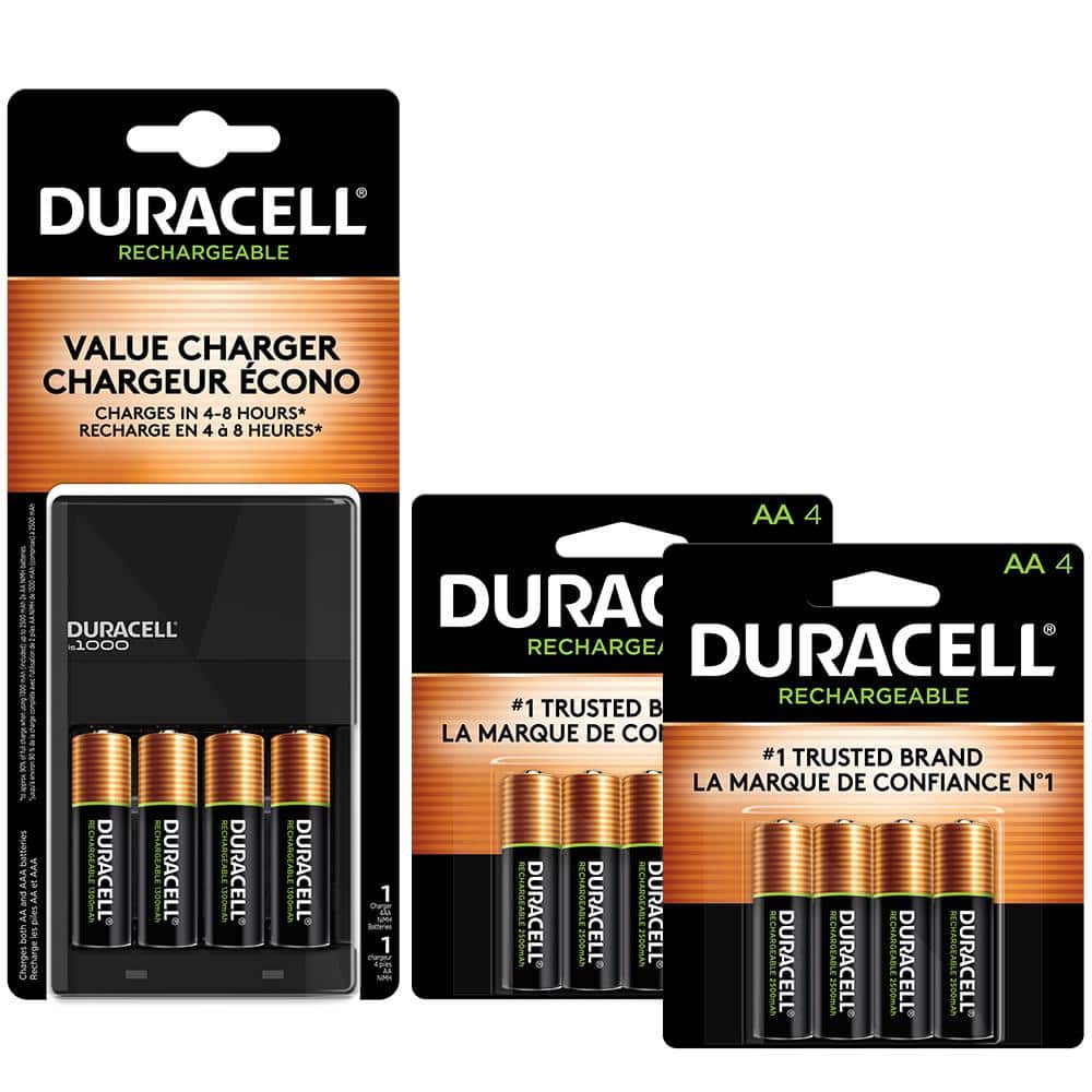 Duracell Coppertop Rechargeable AA NiMH Battery and Charger Battery Mix Pack  (12 Total Batteries) 004133304288 - The Home Depot
