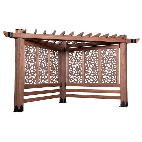 Backyard Discovery Haven 9 ft. x 12 ft. All Cedar Triangular Cabana Pergola with Pebble Privacy Panels