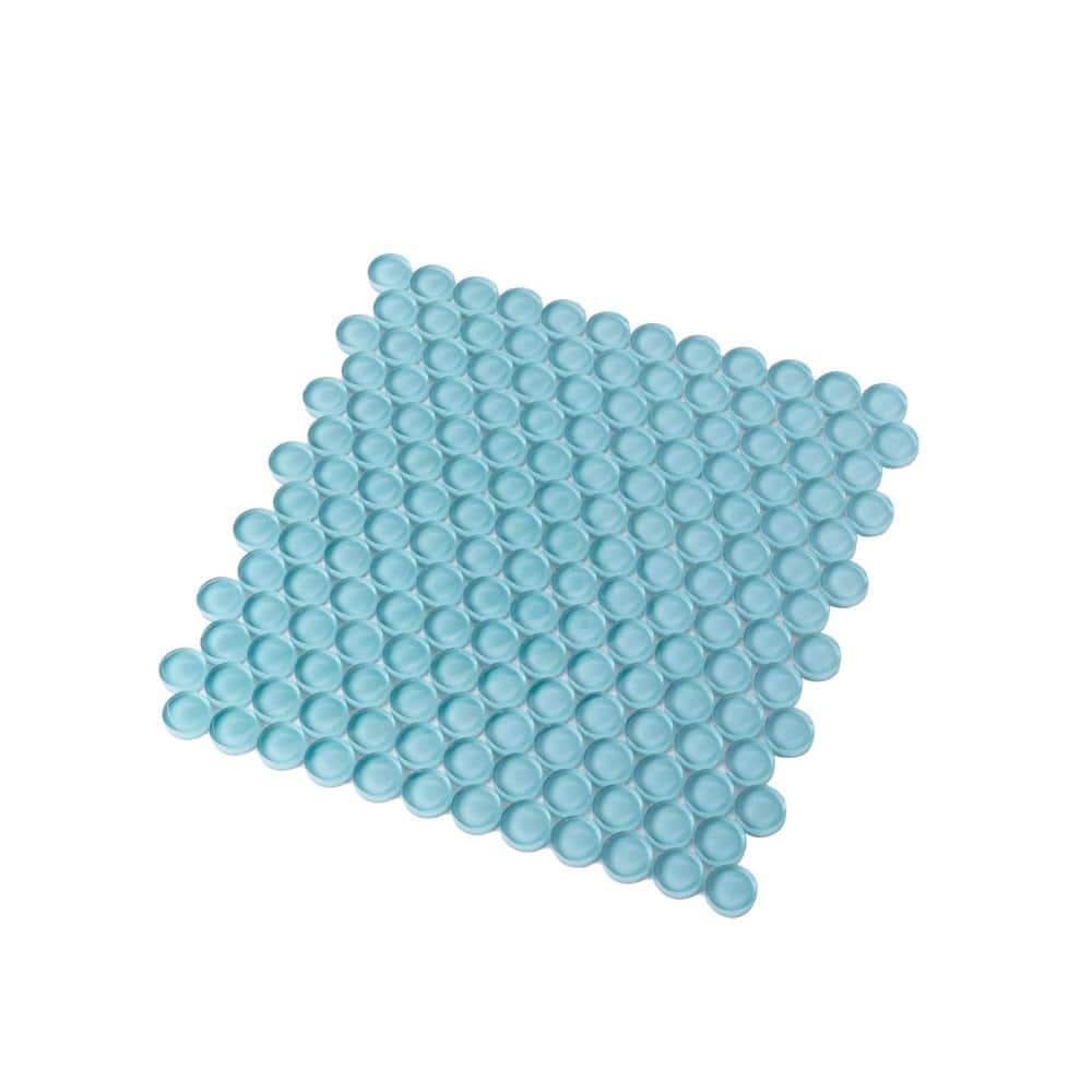 Sky Blue Penny Round Polished Glass Mosaic Tile 12'' x 12''